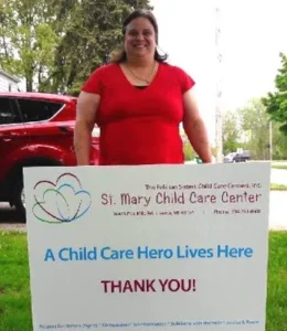 Woman at Child Care Center poster