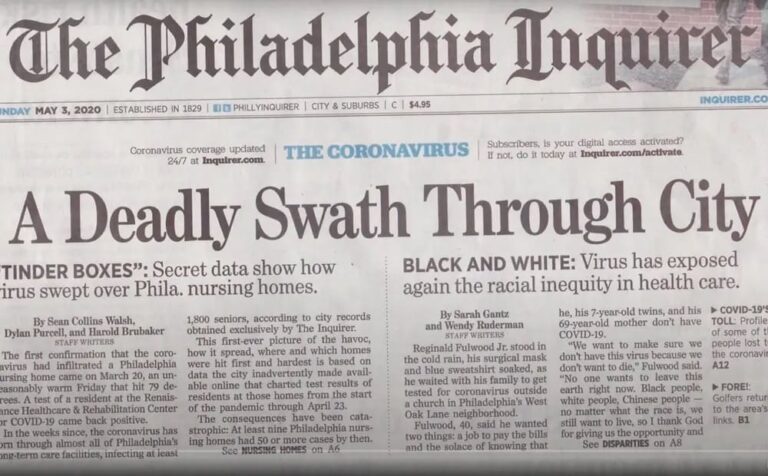 The Philadelphia Inquirer headline "A Deadly Swath Through City"