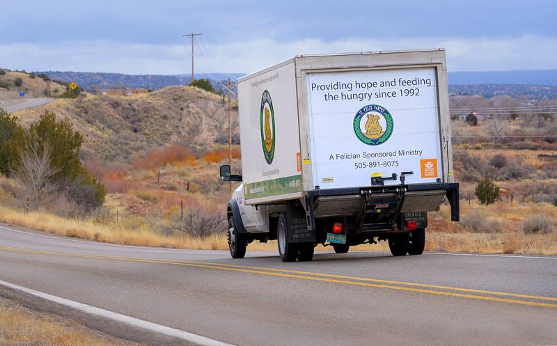 The St. Felix pantry box truck on the highway.